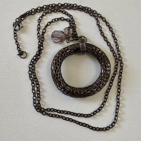 Stola Boutique Jewelry - Unique Steele Gray Long Necklace with Circle Pendant